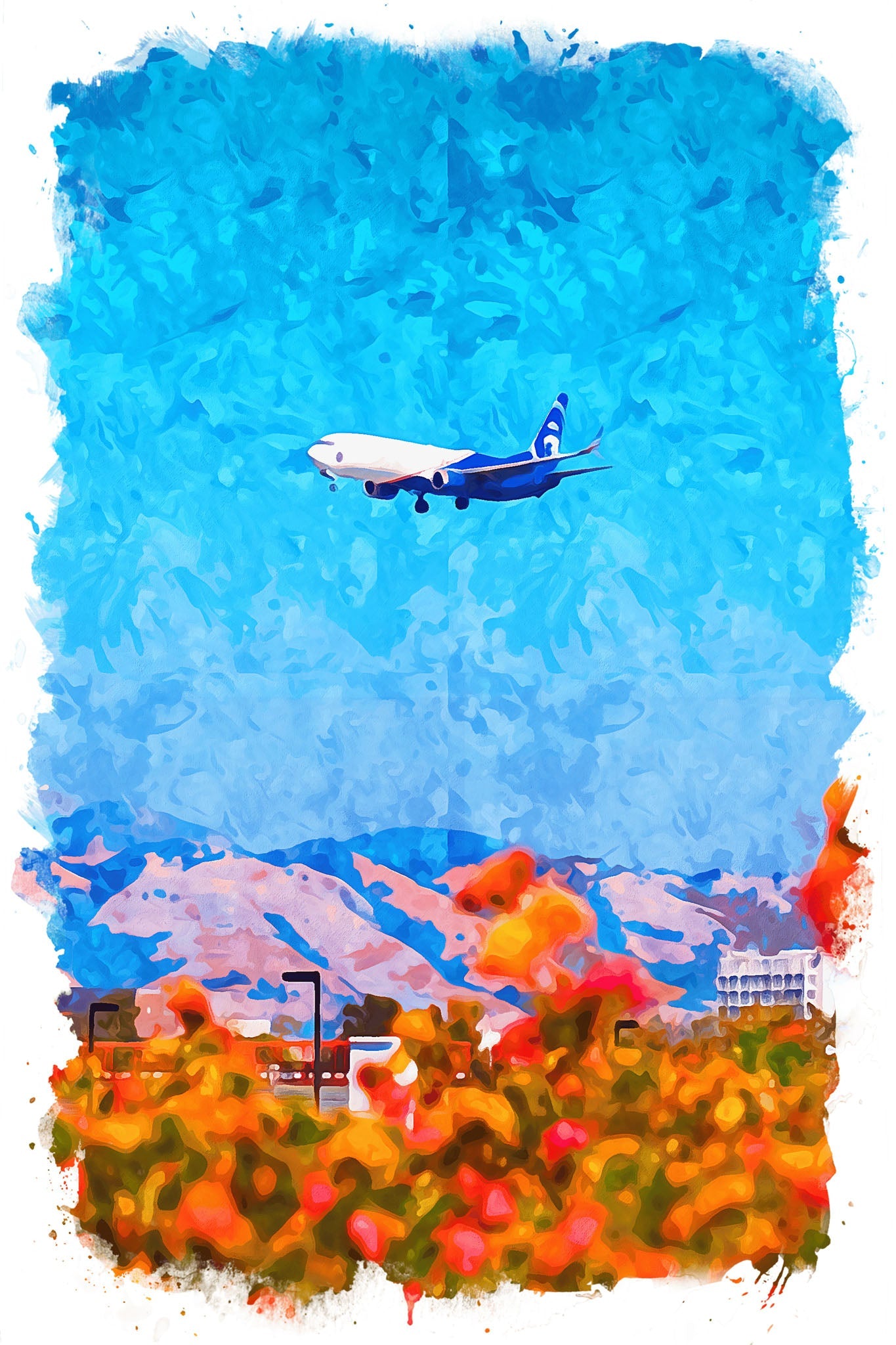 Abstract Airplane Over Colorful Landscape Wall Art