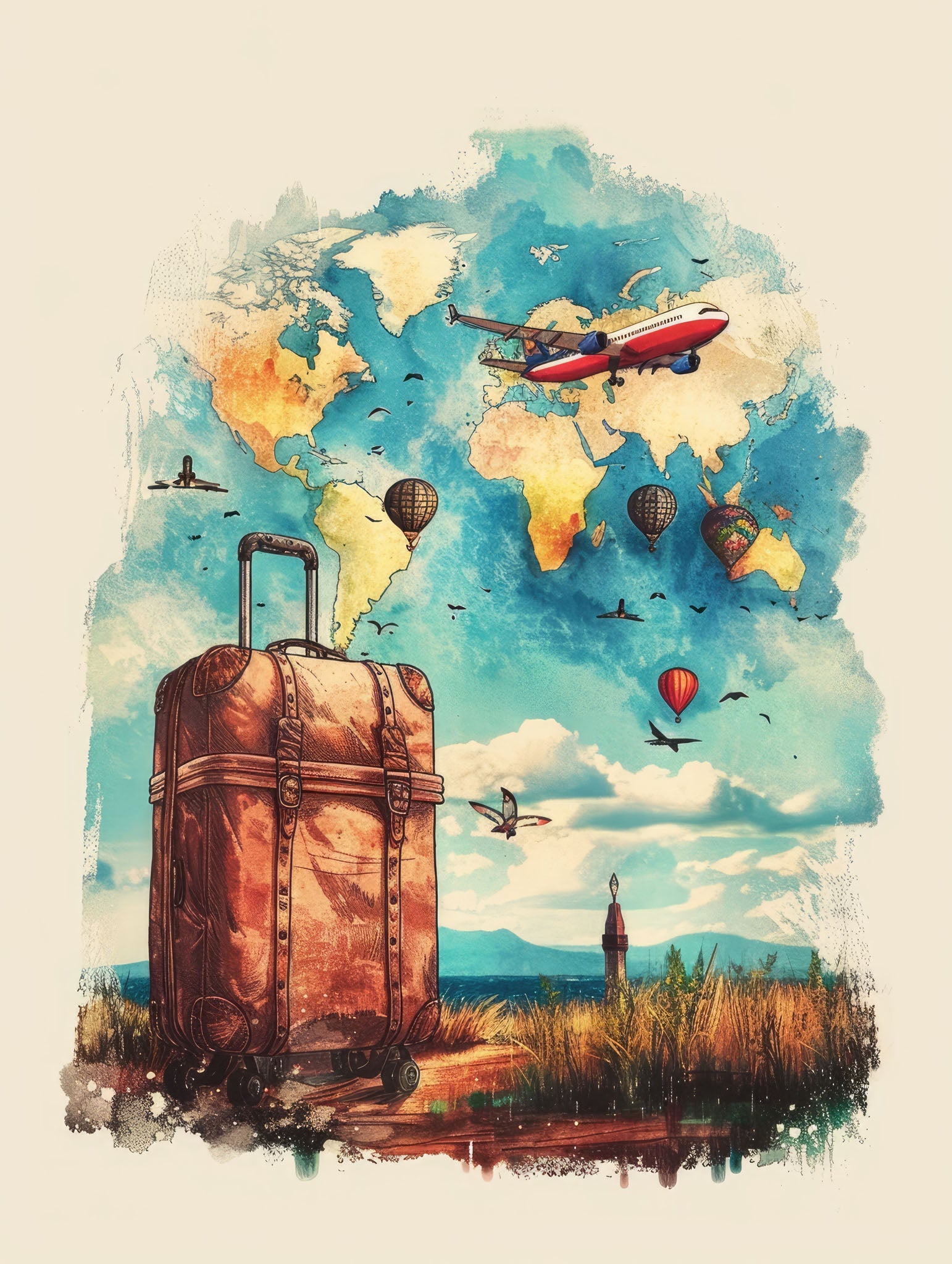Vintage World Traveler Suitcase Wall Art
