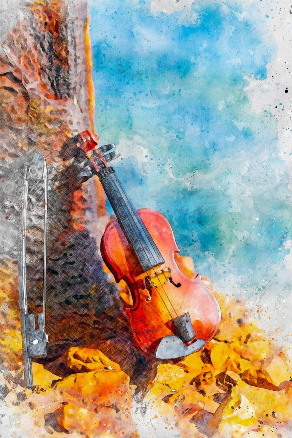 Violin And Autumn Leaves Wall Art
