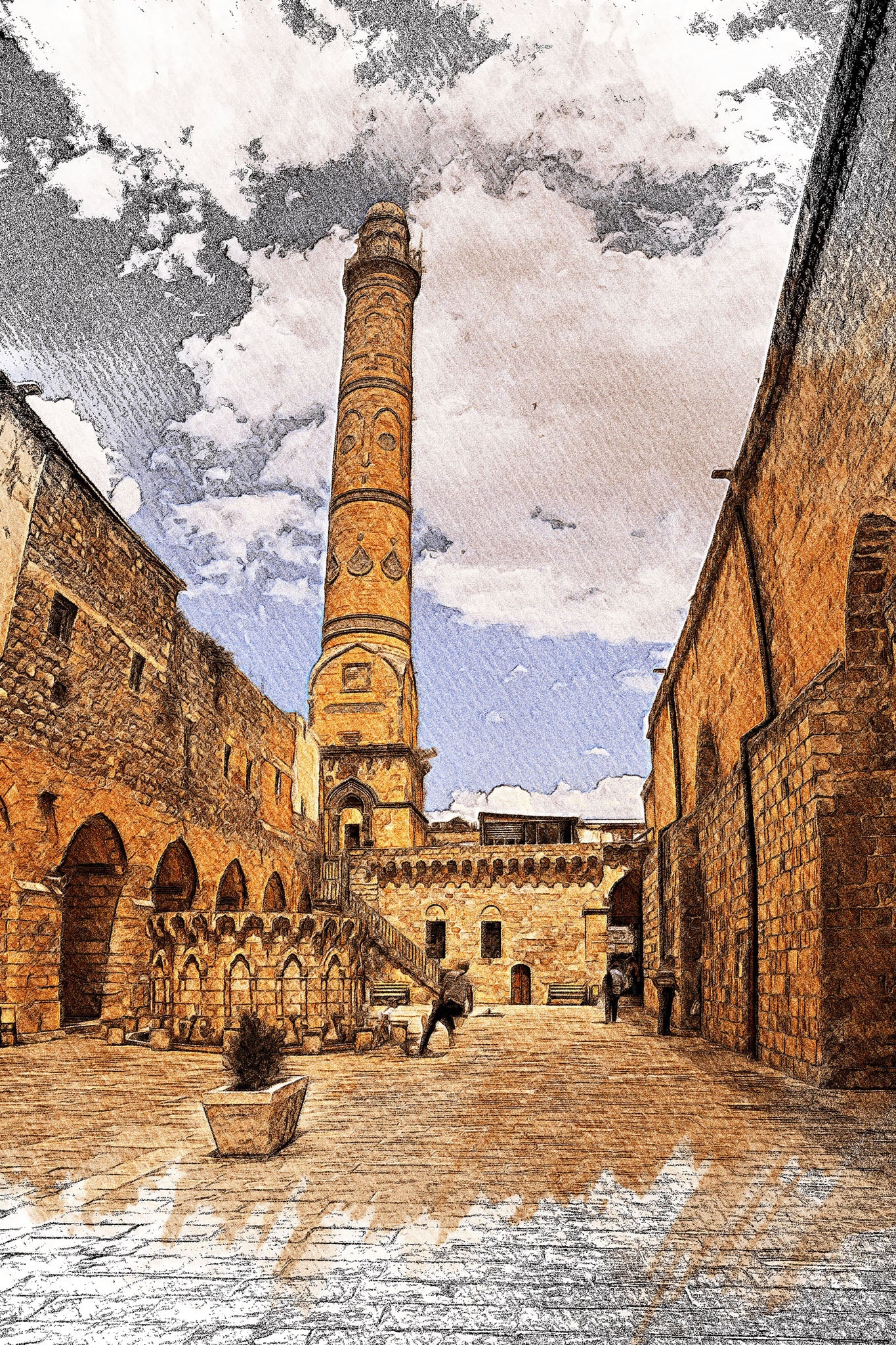 Old City Tower Sketch Wall Art