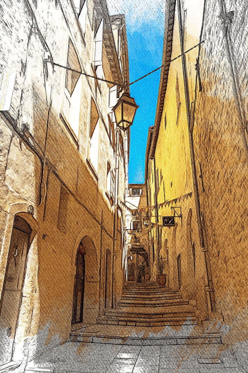 European City Street Staircase Artwork