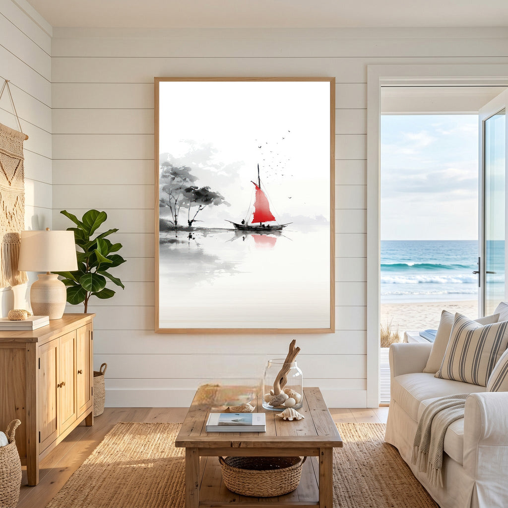 Serene Sailboat Landscape Wall Art
