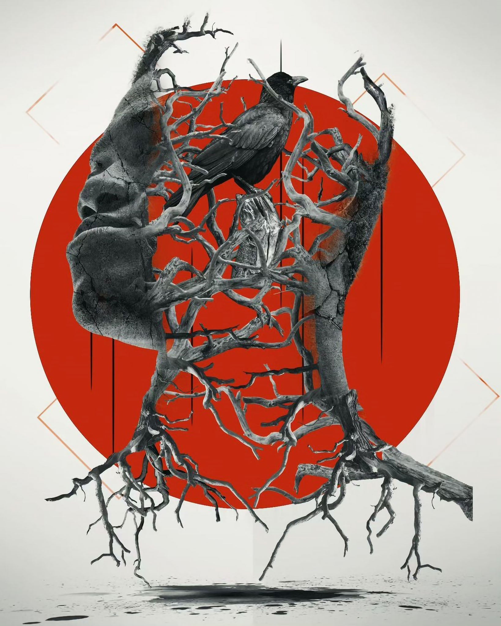 Surreal Tree Head With Red Circle