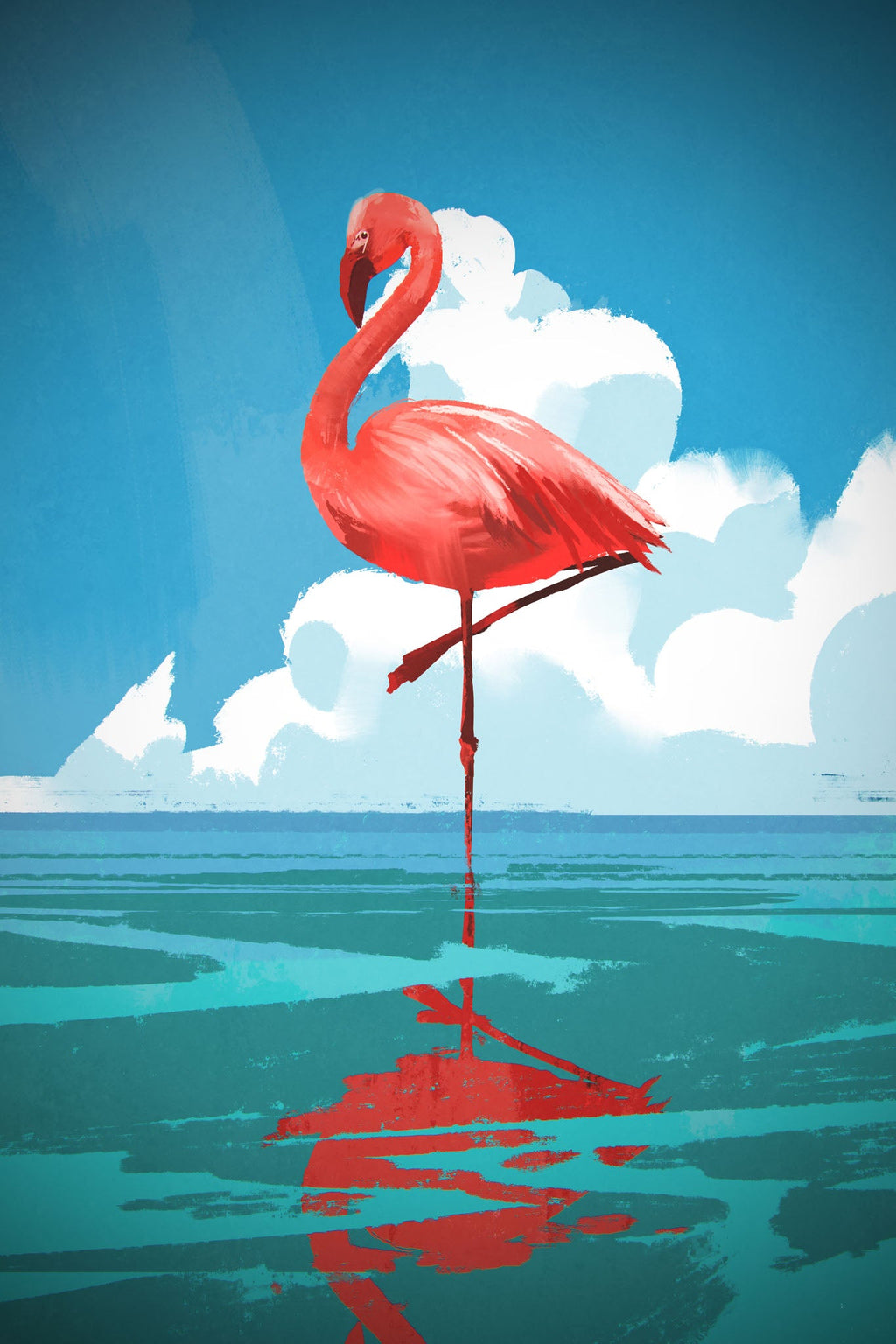 Flamingo Reflection On Water Wall Art