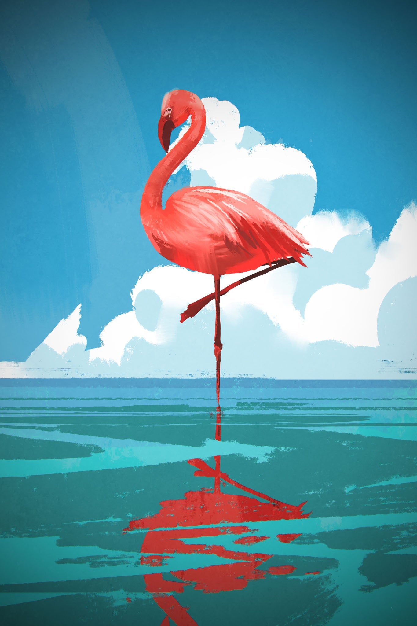 Flamingo Reflection On Water Wall Art