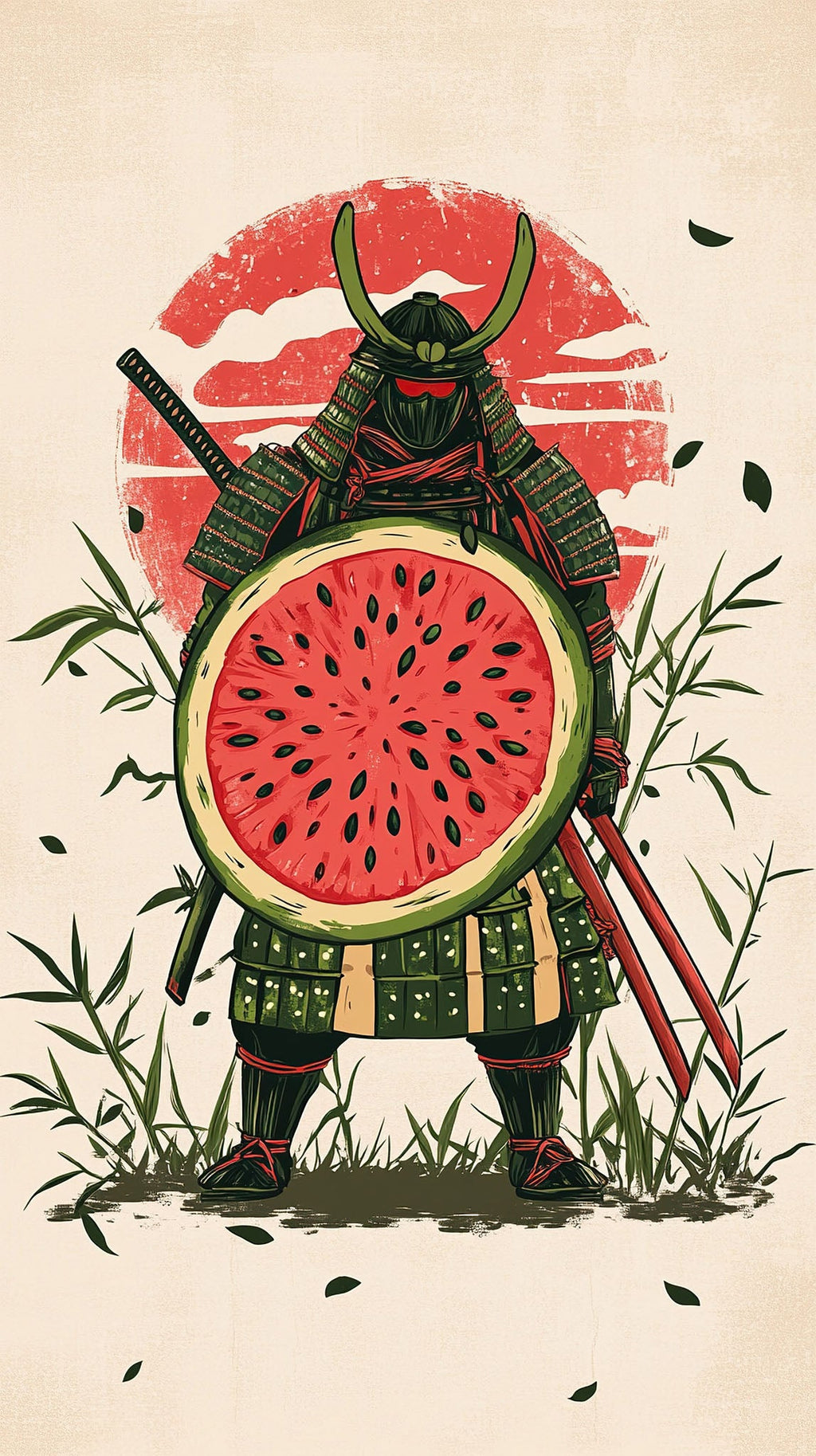 Samurai Warrior With Watermelon Shield