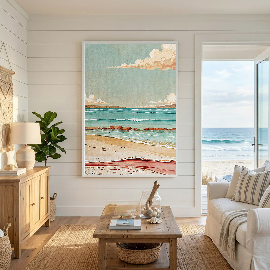 Coastal Landscape Watercolor Wall Art