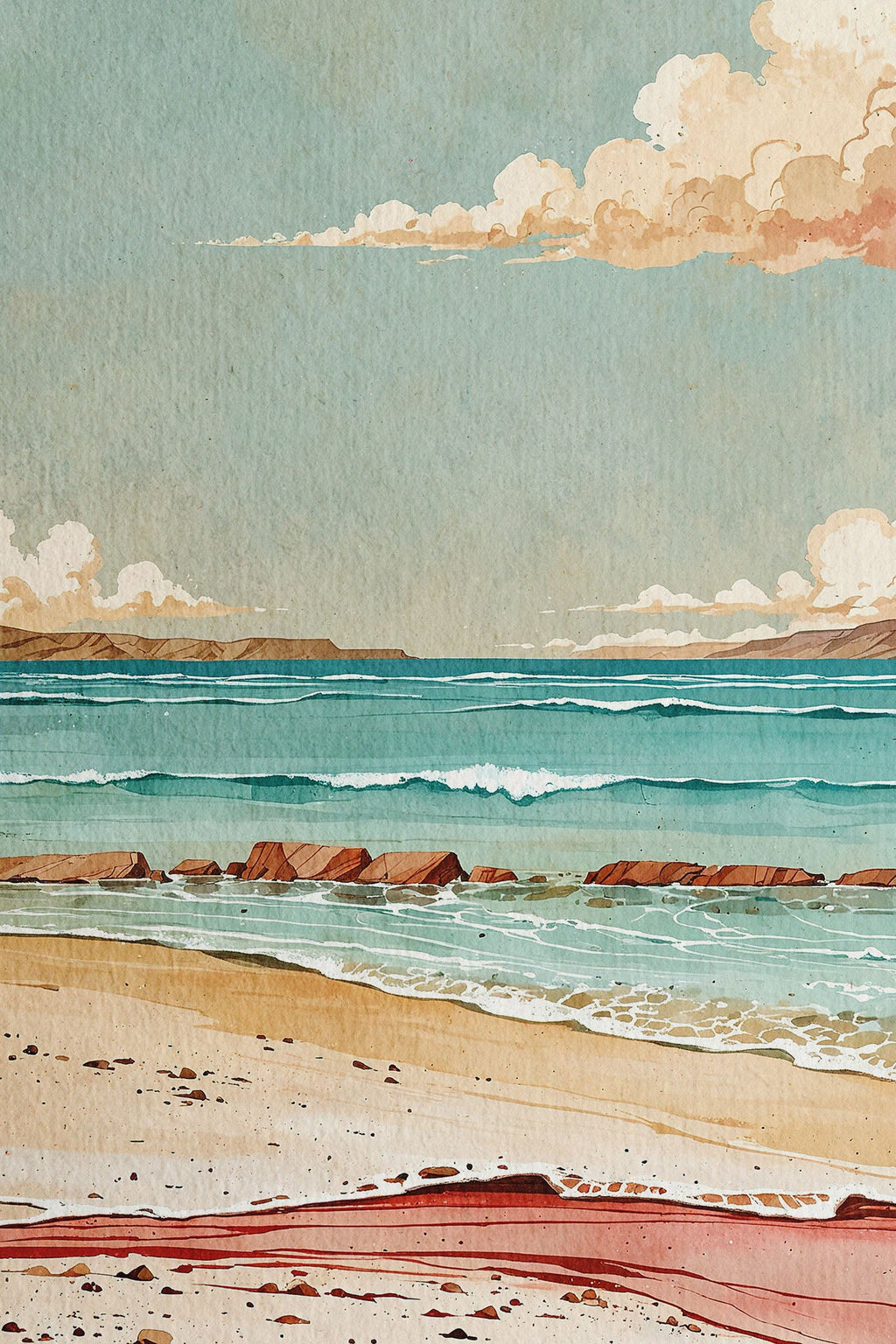 Coastal Landscape Watercolor Wall Art