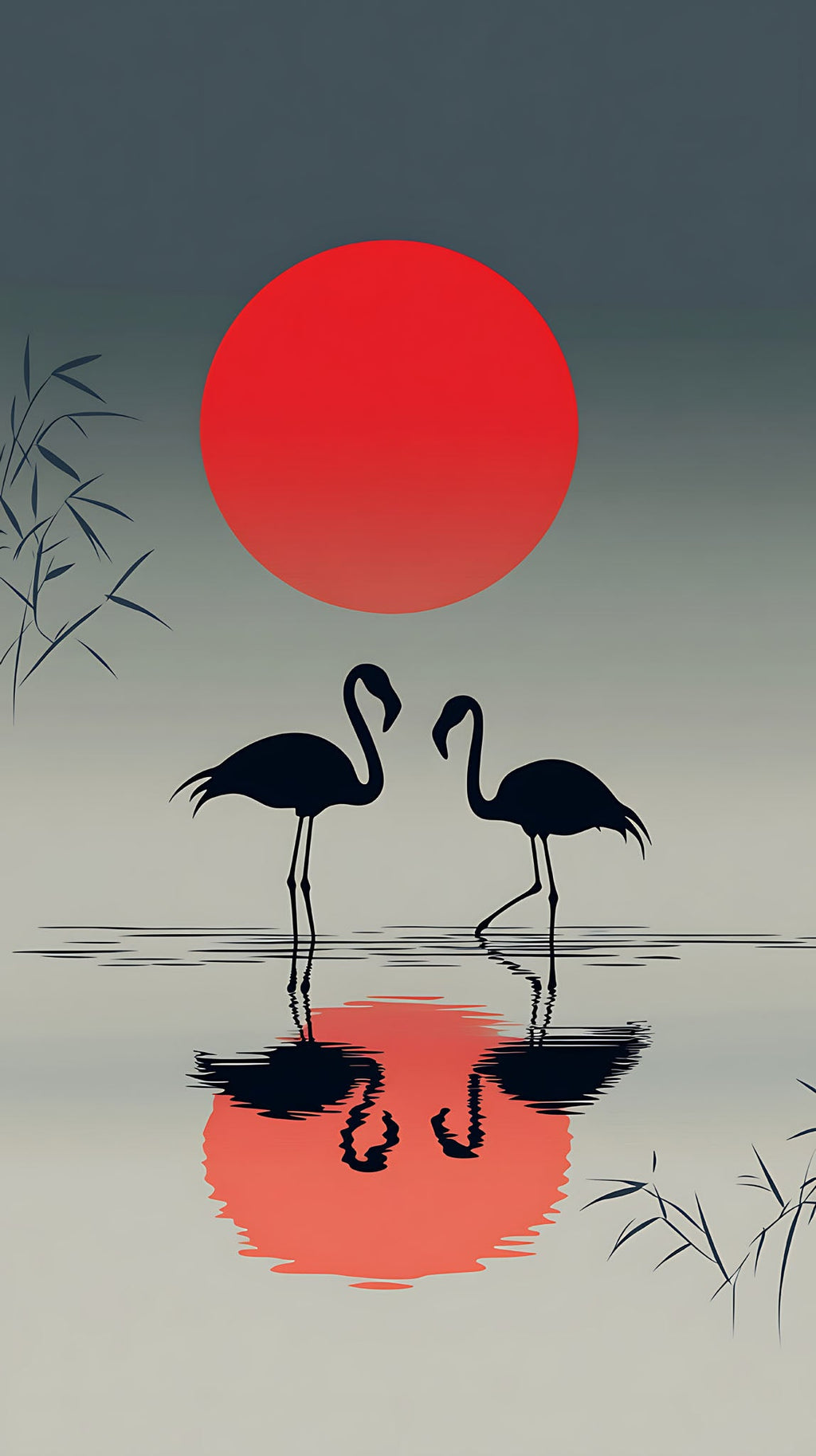 Flamingo Sunset Reflection Wall Art