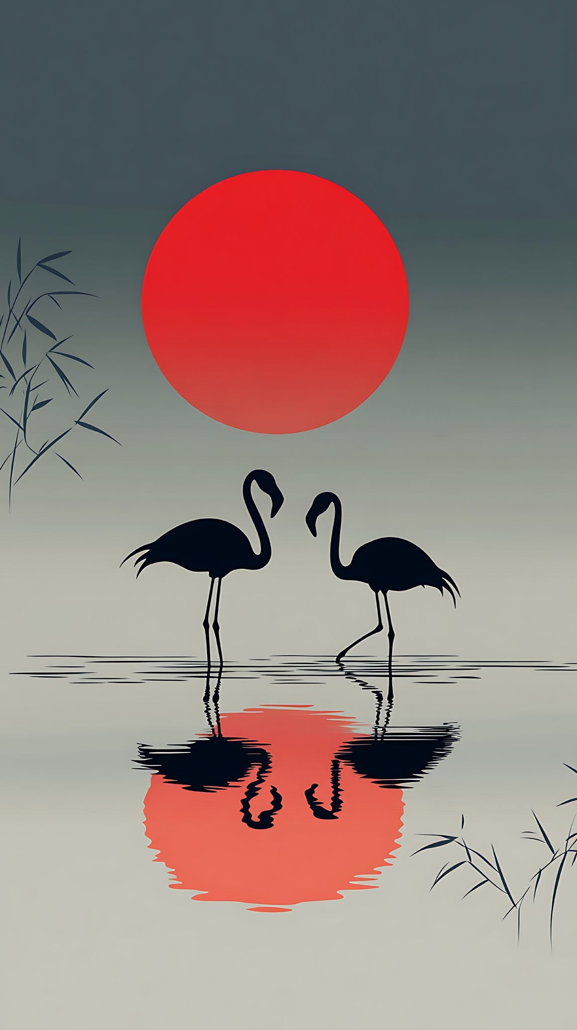Flamingo Sunset Reflection Wall Art