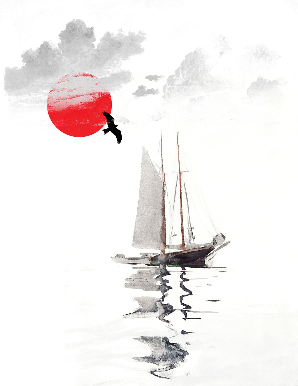Sailboat Under Red Sun Wall Art
