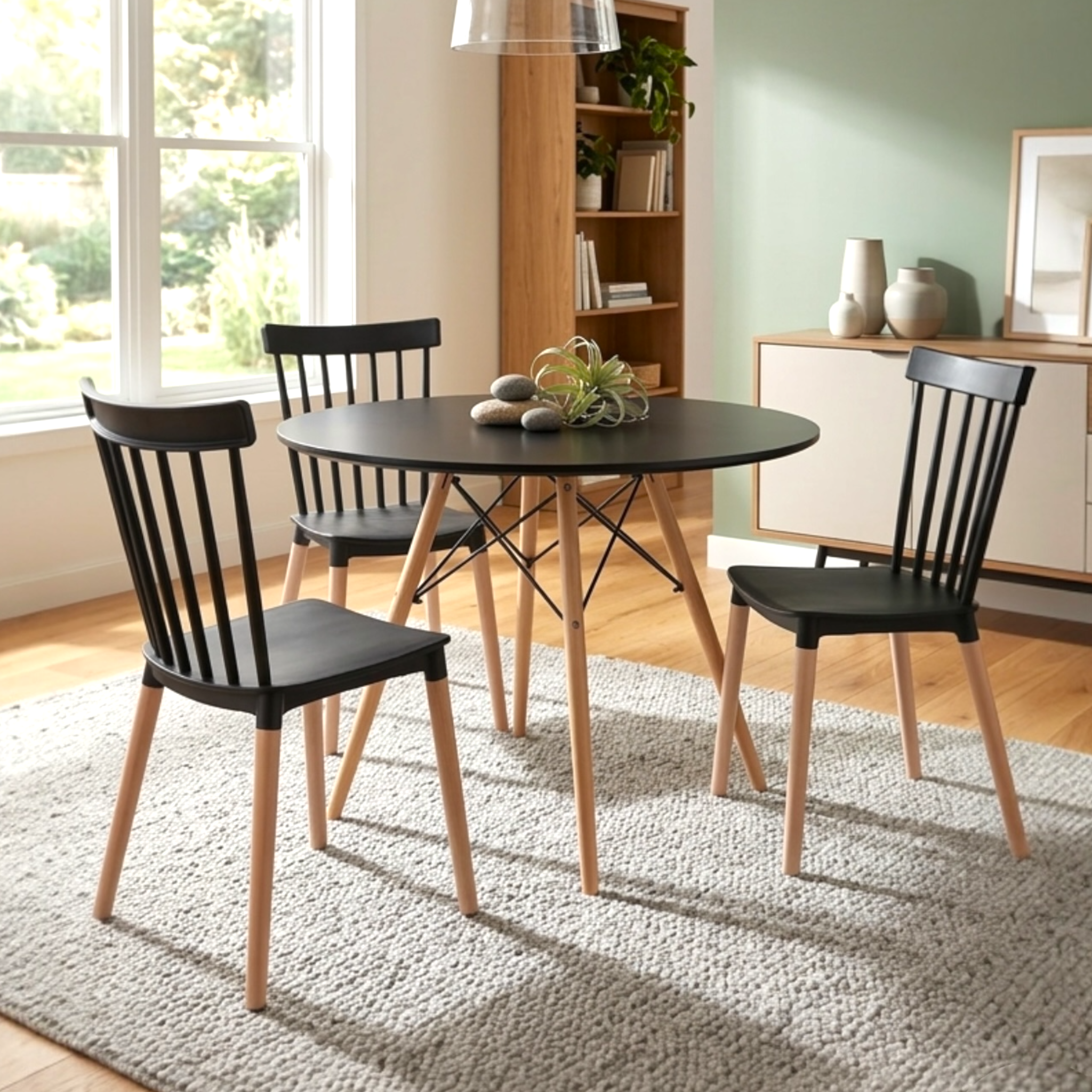 Modern Dining Table Set with 3 Spindle Back Chairs – MDF Table & Beech Wood Legs