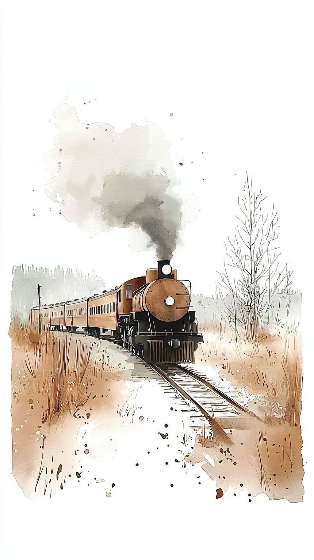 Vintage Train Watercolor Wall Art