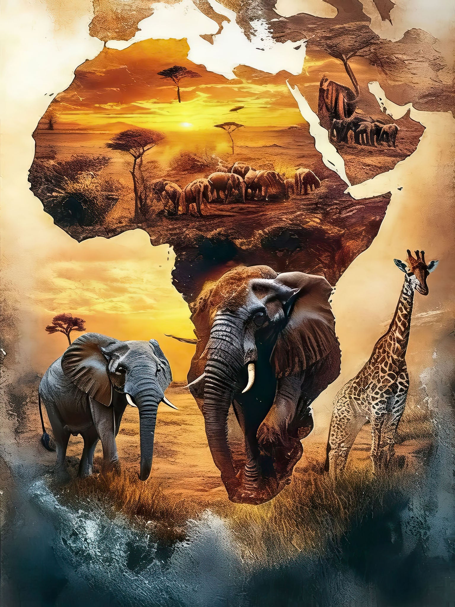 African Wildlife Safari Landscape Wall Art