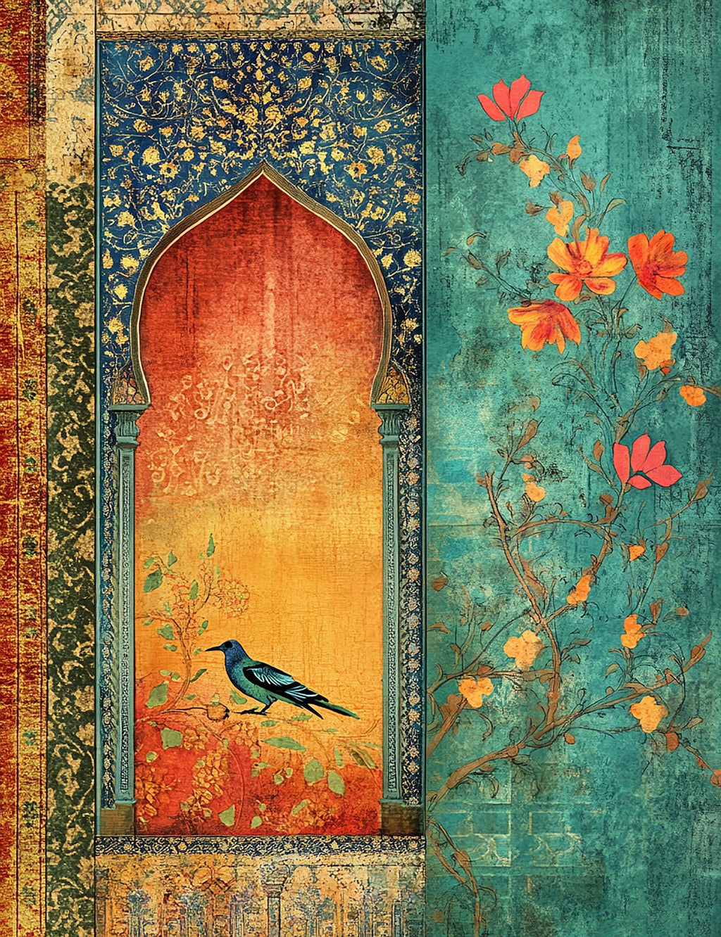 Ornate Archway With Bird And Floral Accents
