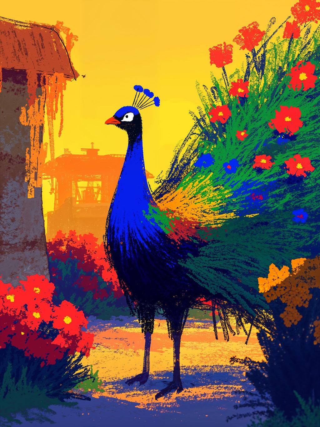 Vibrant Peacock In Garden Wall Art