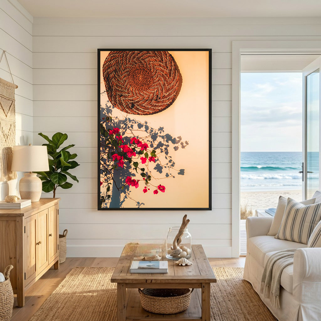 Woven Basket And Bougainvillea Wall Art