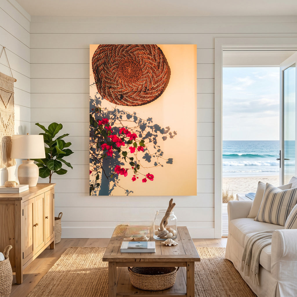Woven Basket And Bougainvillea Wall Art