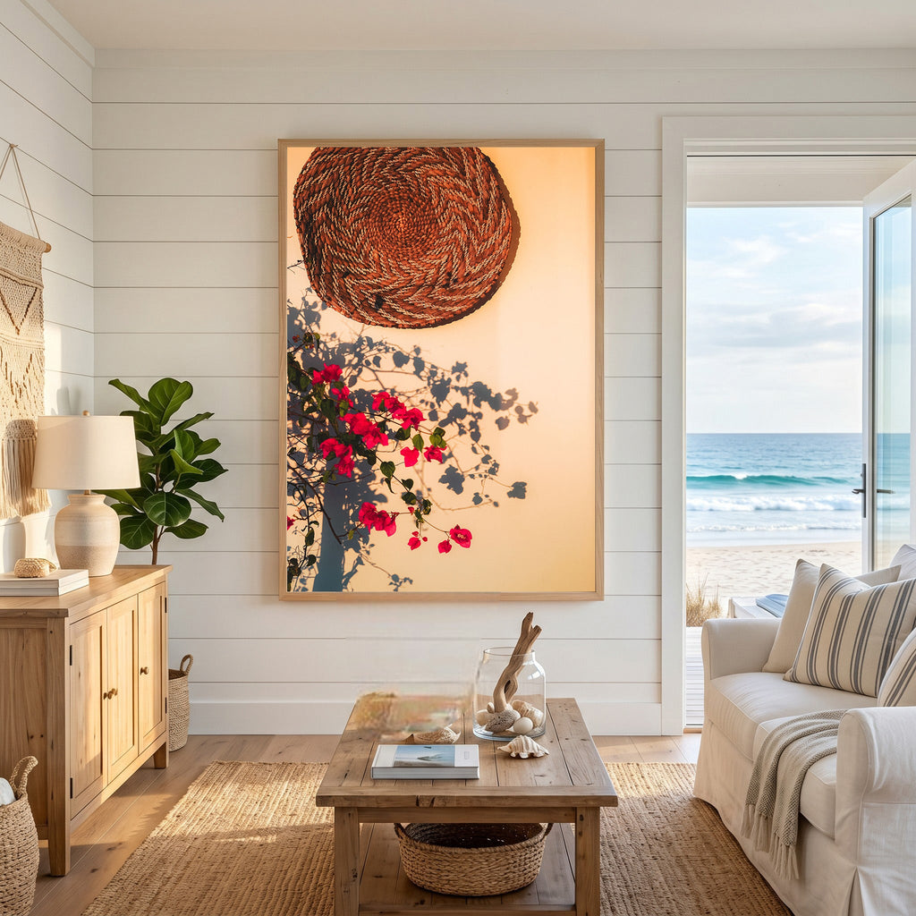 Woven Basket And Bougainvillea Wall Art