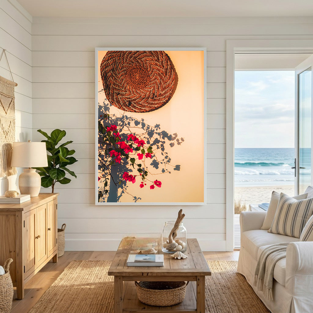 Woven Basket And Bougainvillea Wall Art