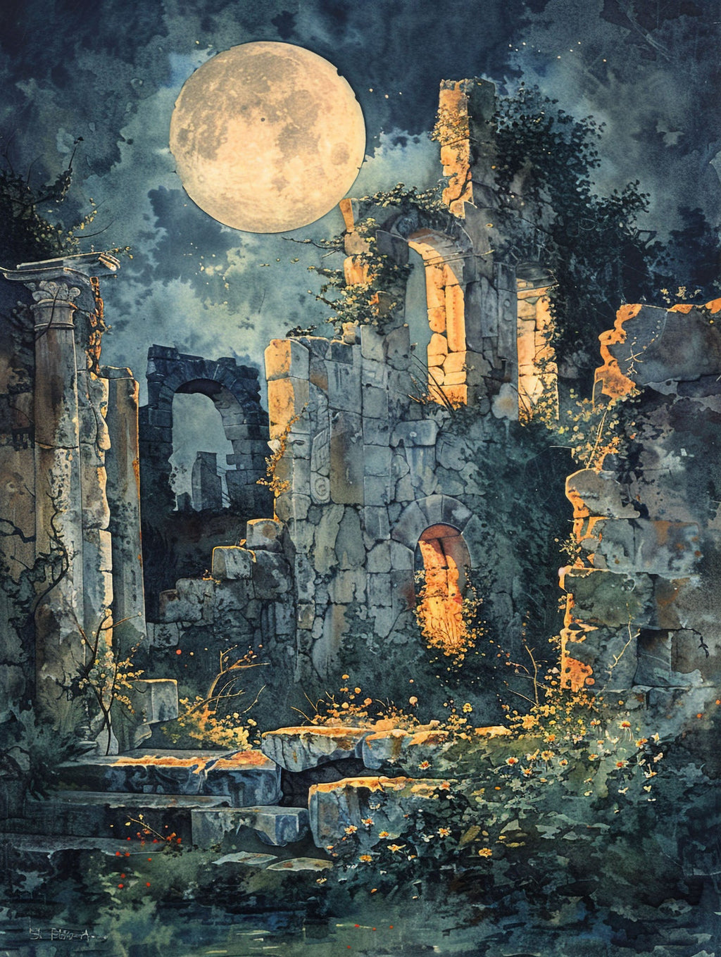 Moonlit Ruins Wall Art