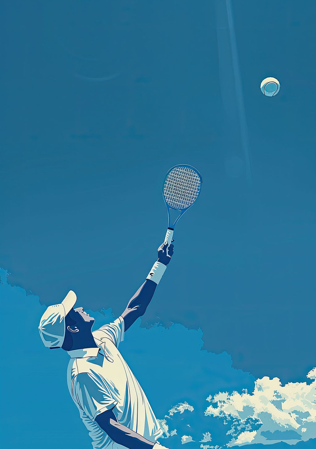 Tennis Player Serving Under The Sky