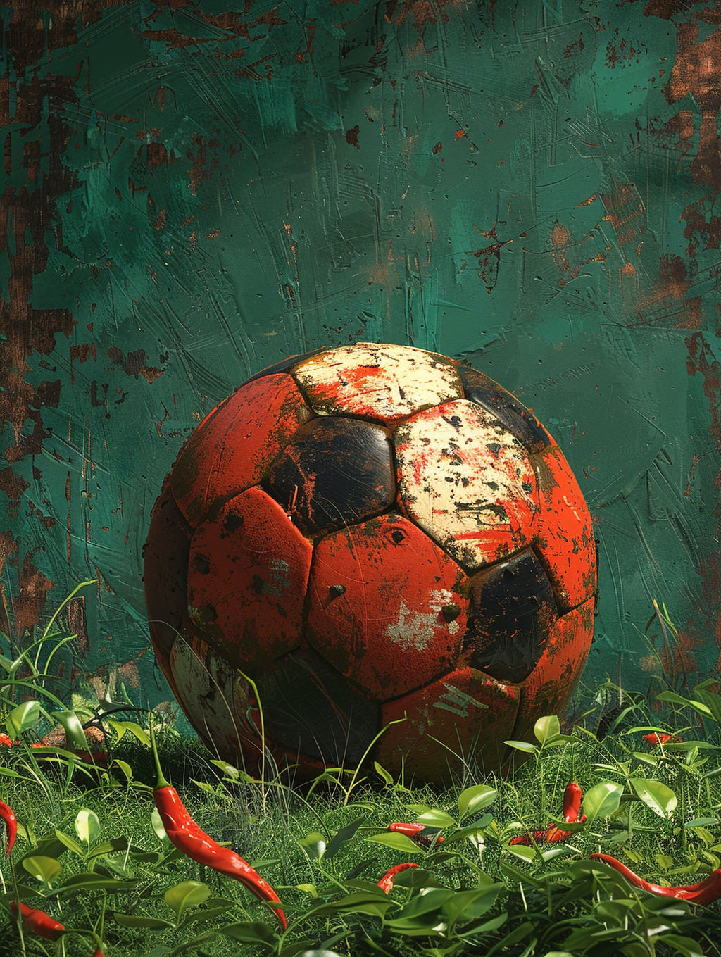 Vintage Soccer Ball With Chili Peppers