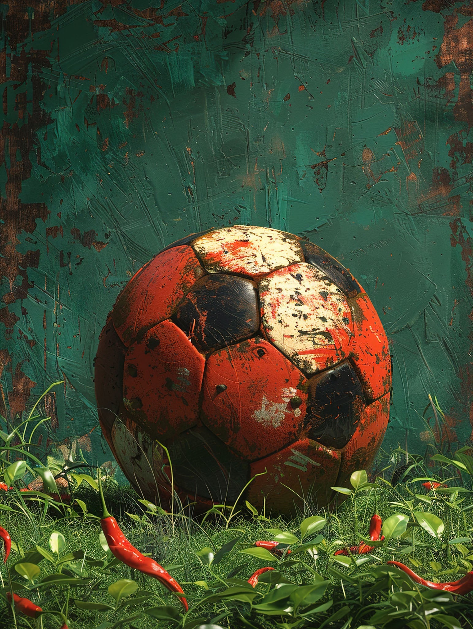 Vintage Soccer Ball With Chili Peppers