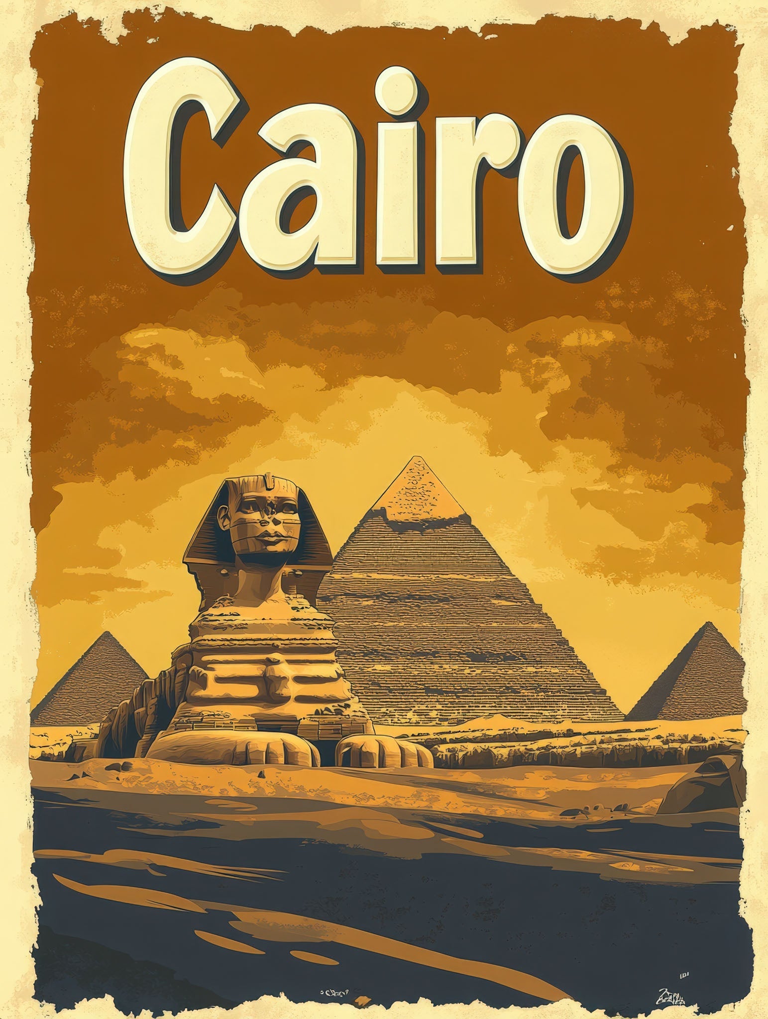 Cairo Pyramids And Sphinx Vintage Travel Poster