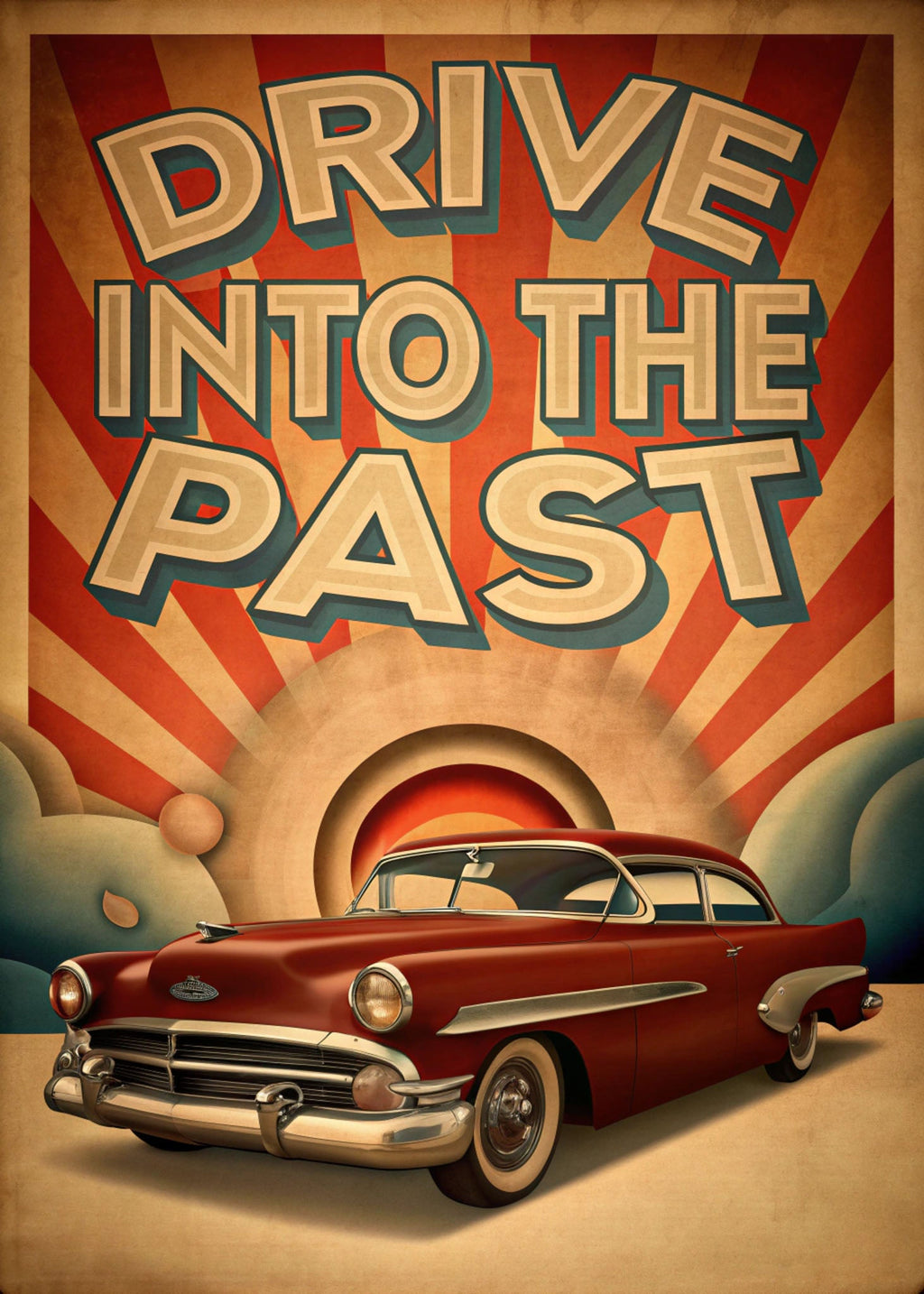 Drive Into The Past Vintage Car Poster