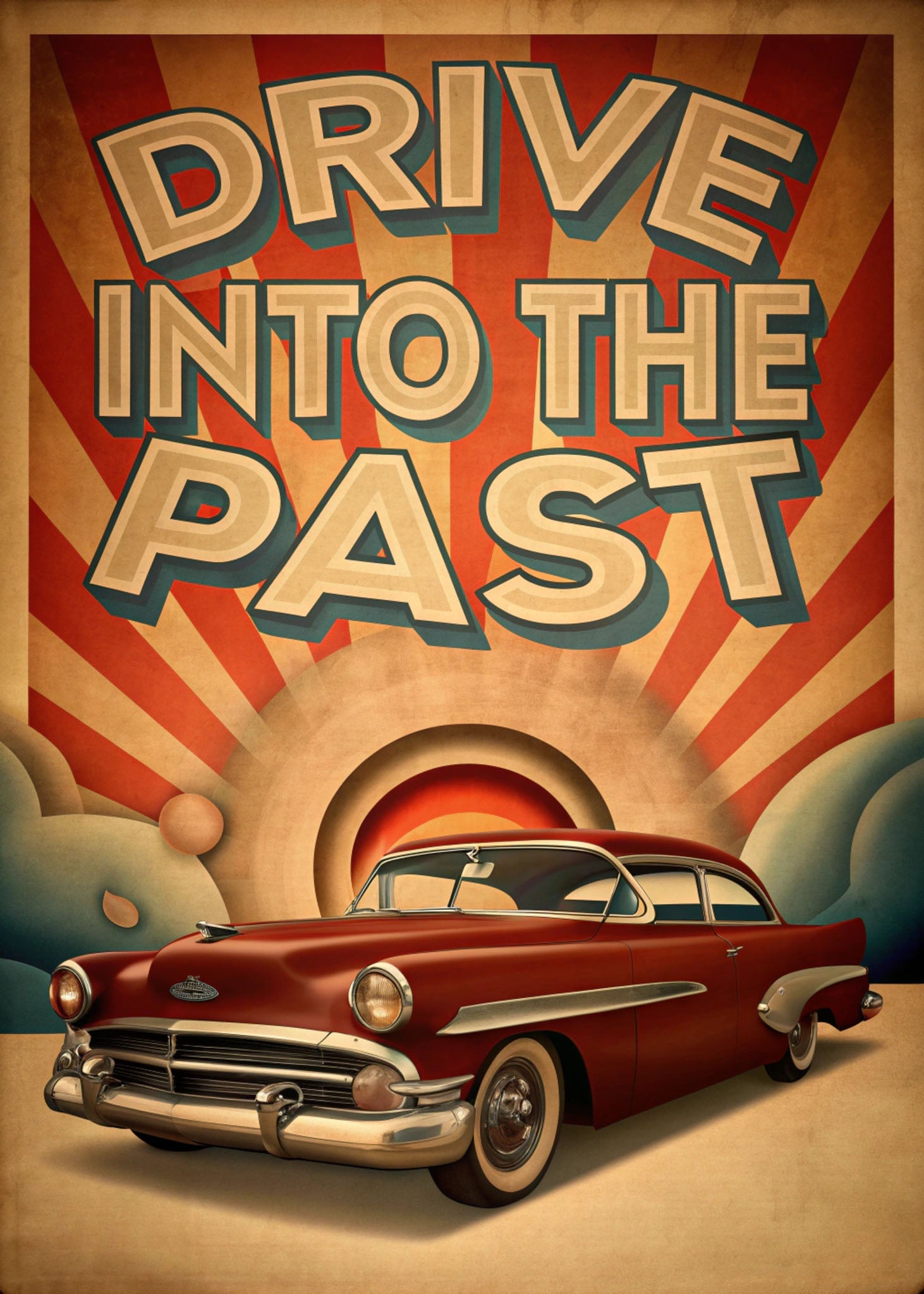 Drive Into The Past Vintage Car Poster
