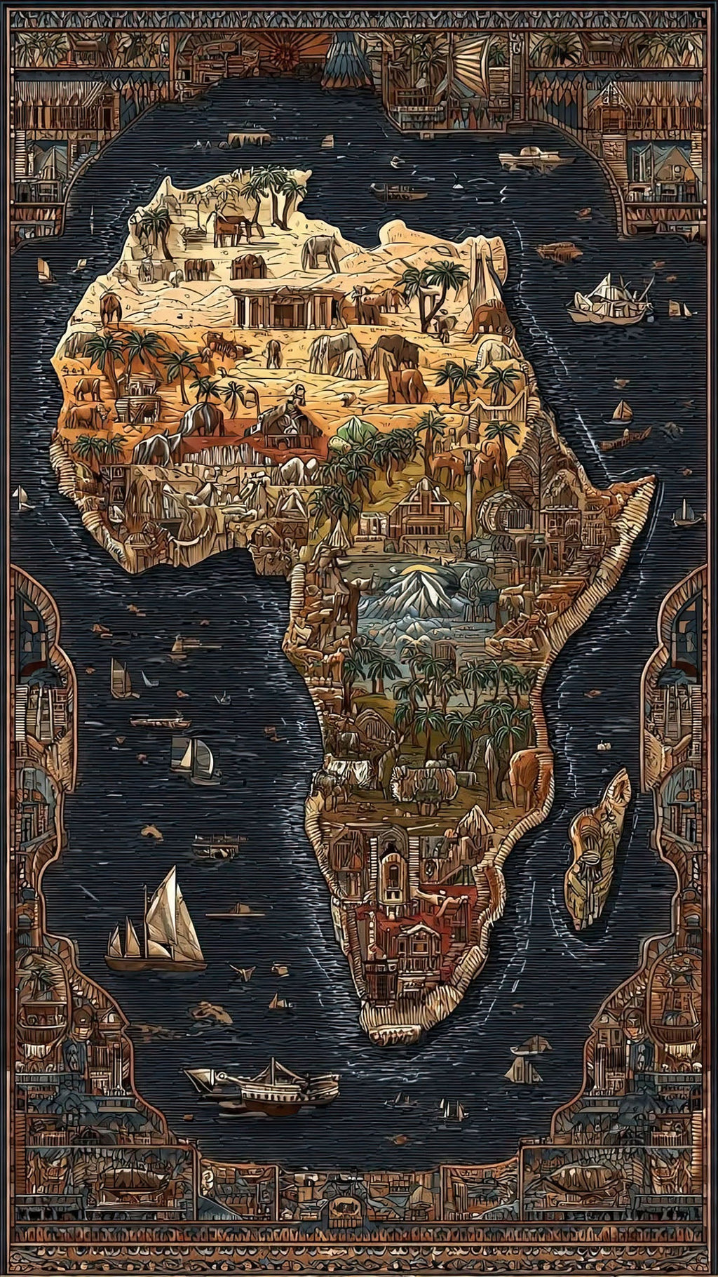 Vintage African Continent Map Tapestry