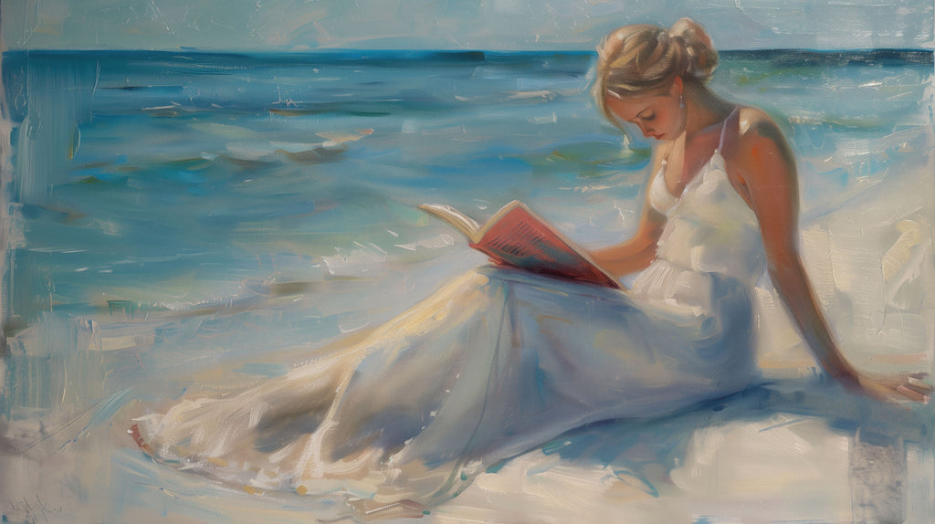 Serene Beach Reading Woman Canvas Wall Art