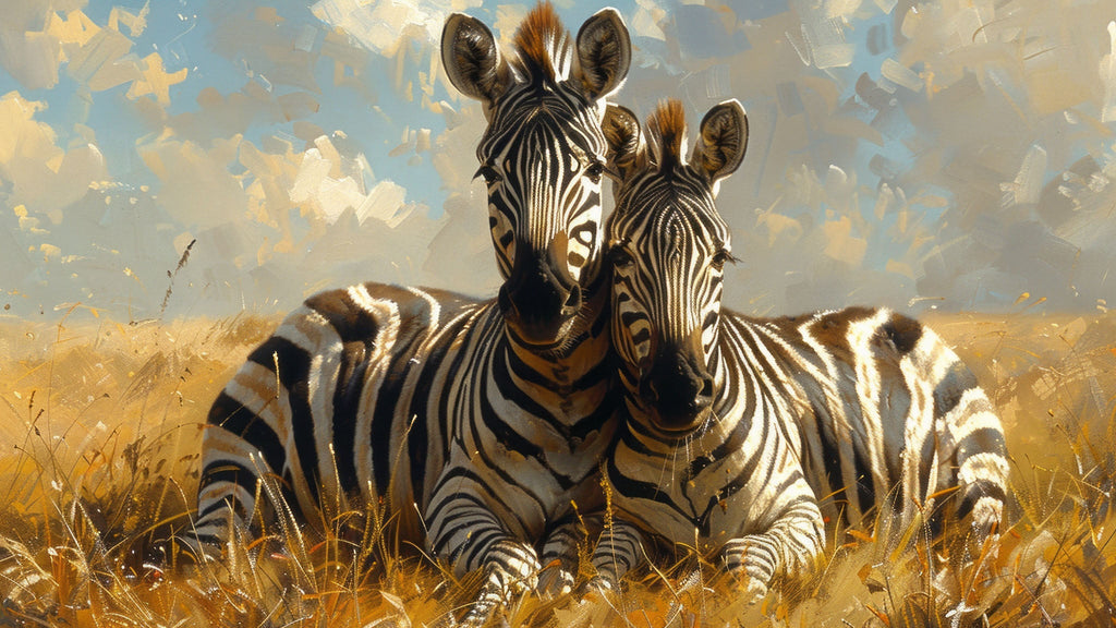 Zebras In The Savannah Landscape Painting