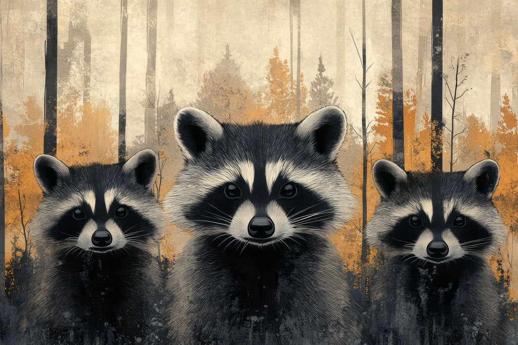 Three Raccoons In The Forest