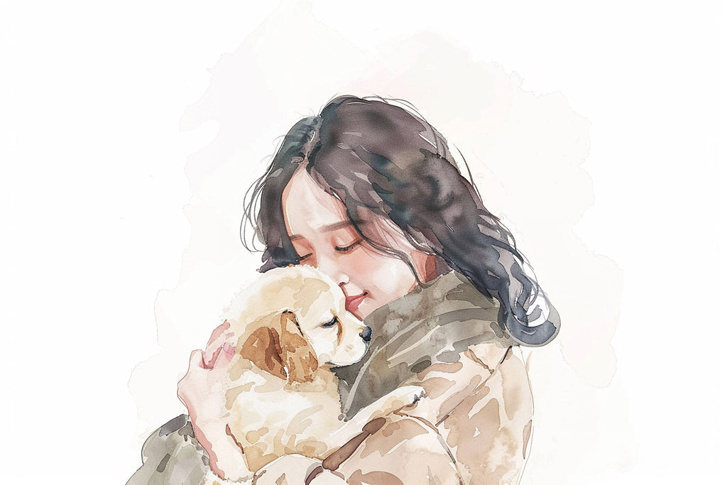 Girl Holding Puppy Watercolor Art Print