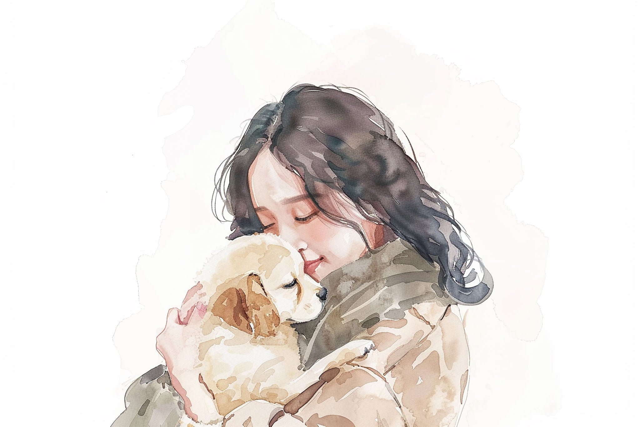 Girl Holding Puppy Watercolor Art Print