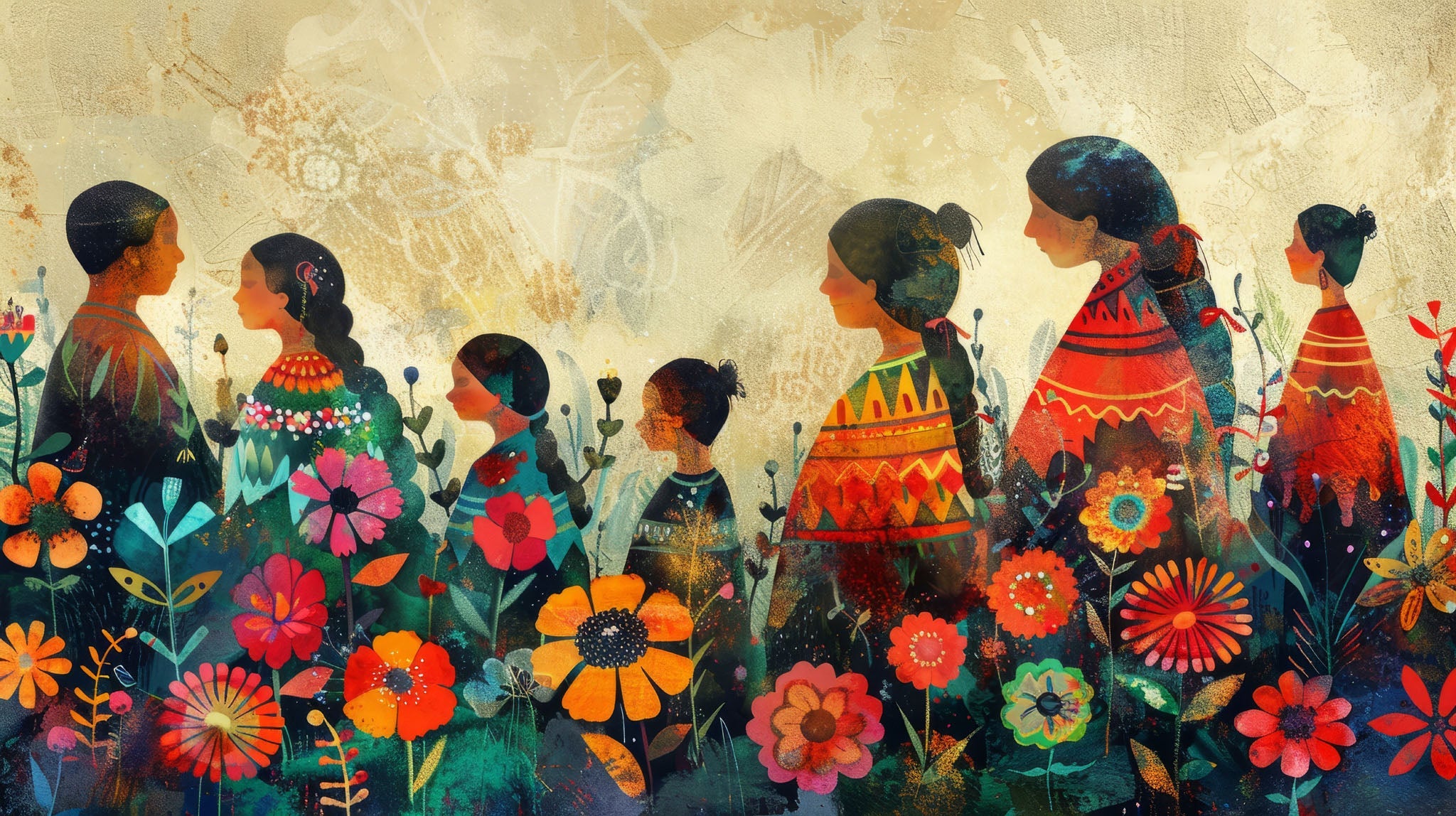 Vibrant Floral Figures Wall Art