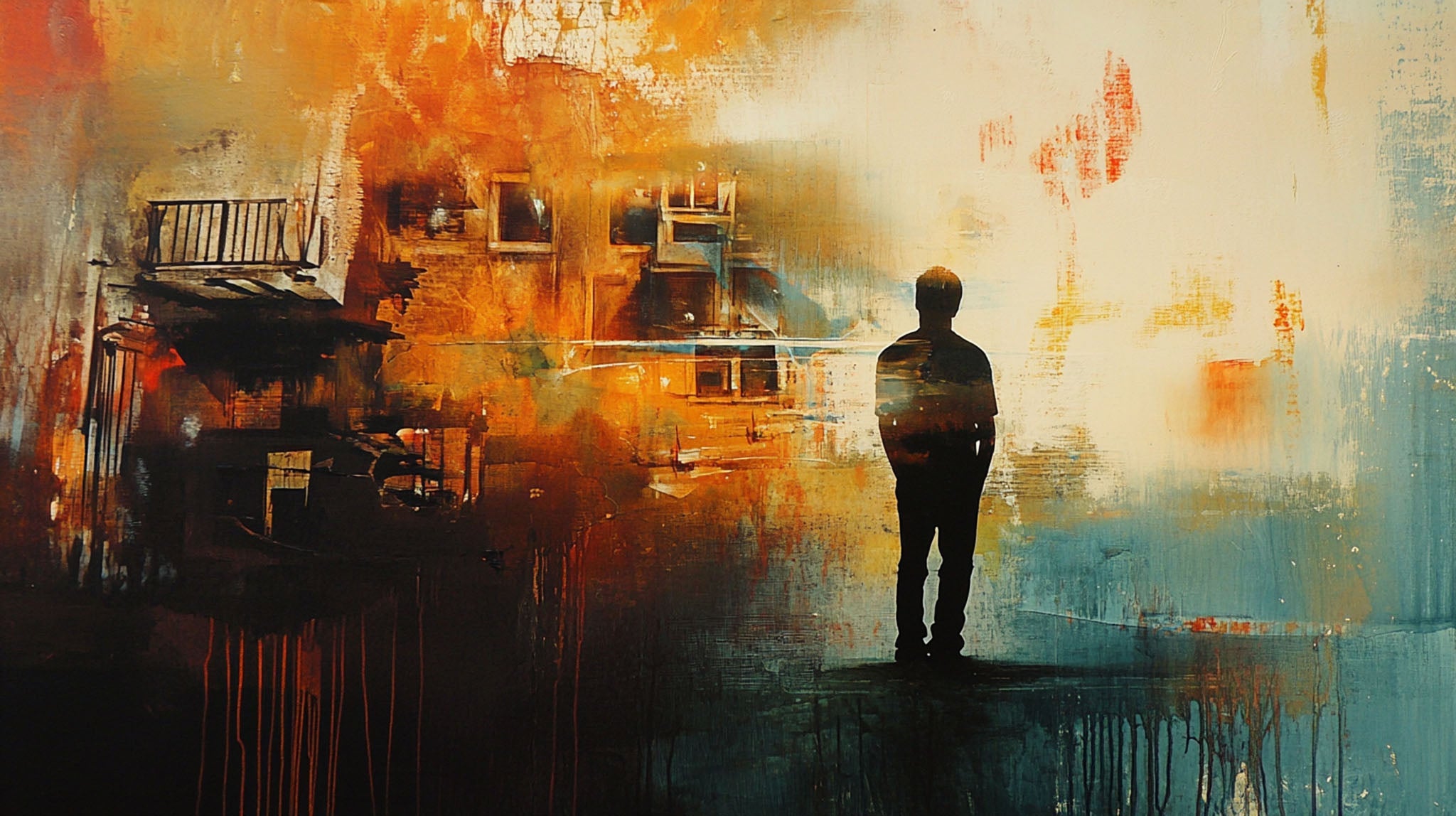 Abstract Cityscape With Solitary Figure Wall Art