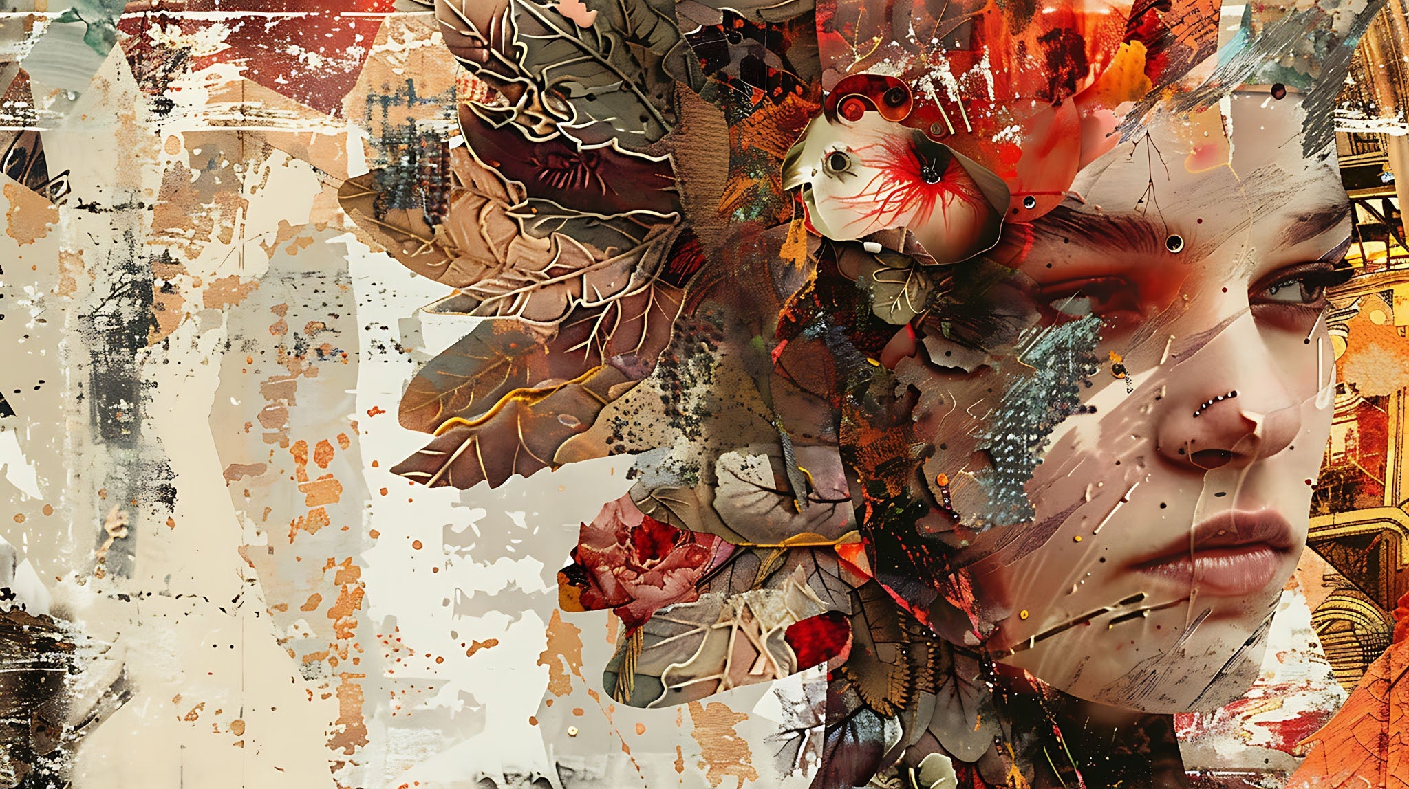 Abstract Portrait With Floral Accents