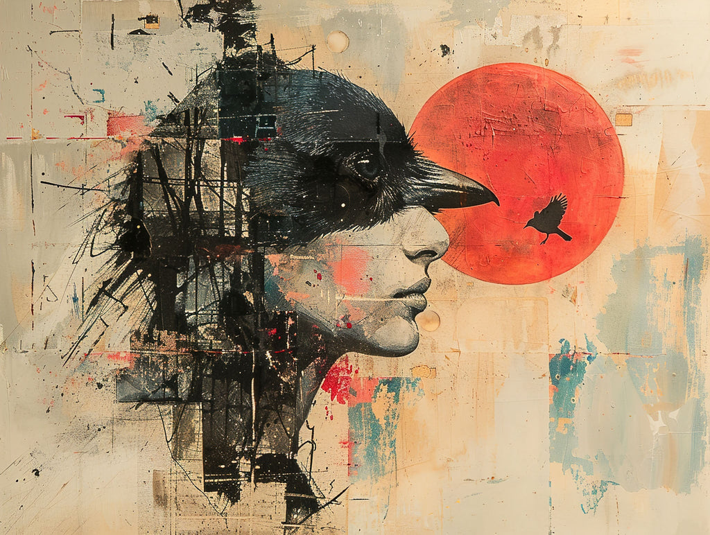 Abstract Portrait With Red Sun Artwork