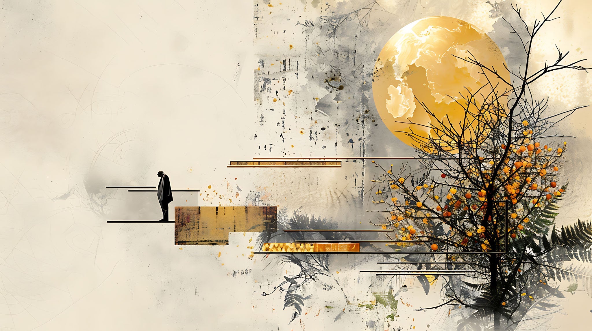 Abstract Landscape With Moon And Tree