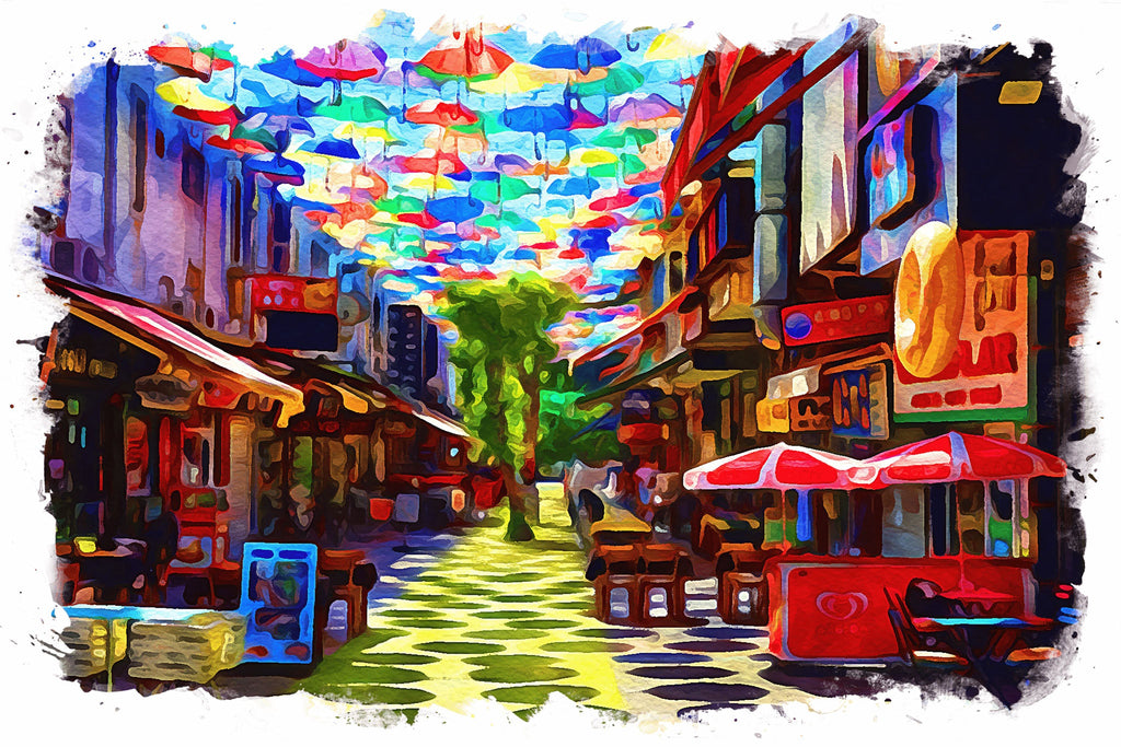 Colorful Street Scene With Umbrellas
