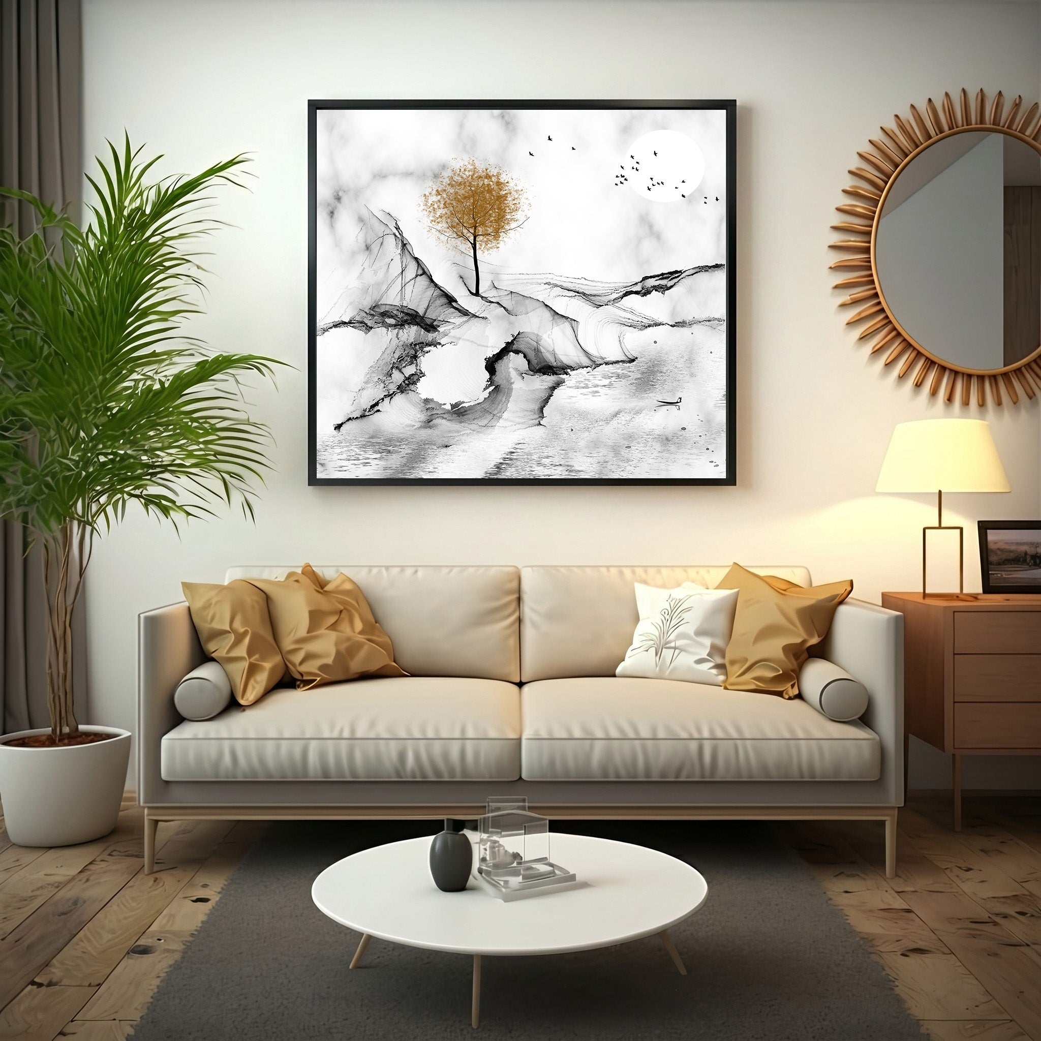 Abstract Landscape With Golden Tree Wall Art