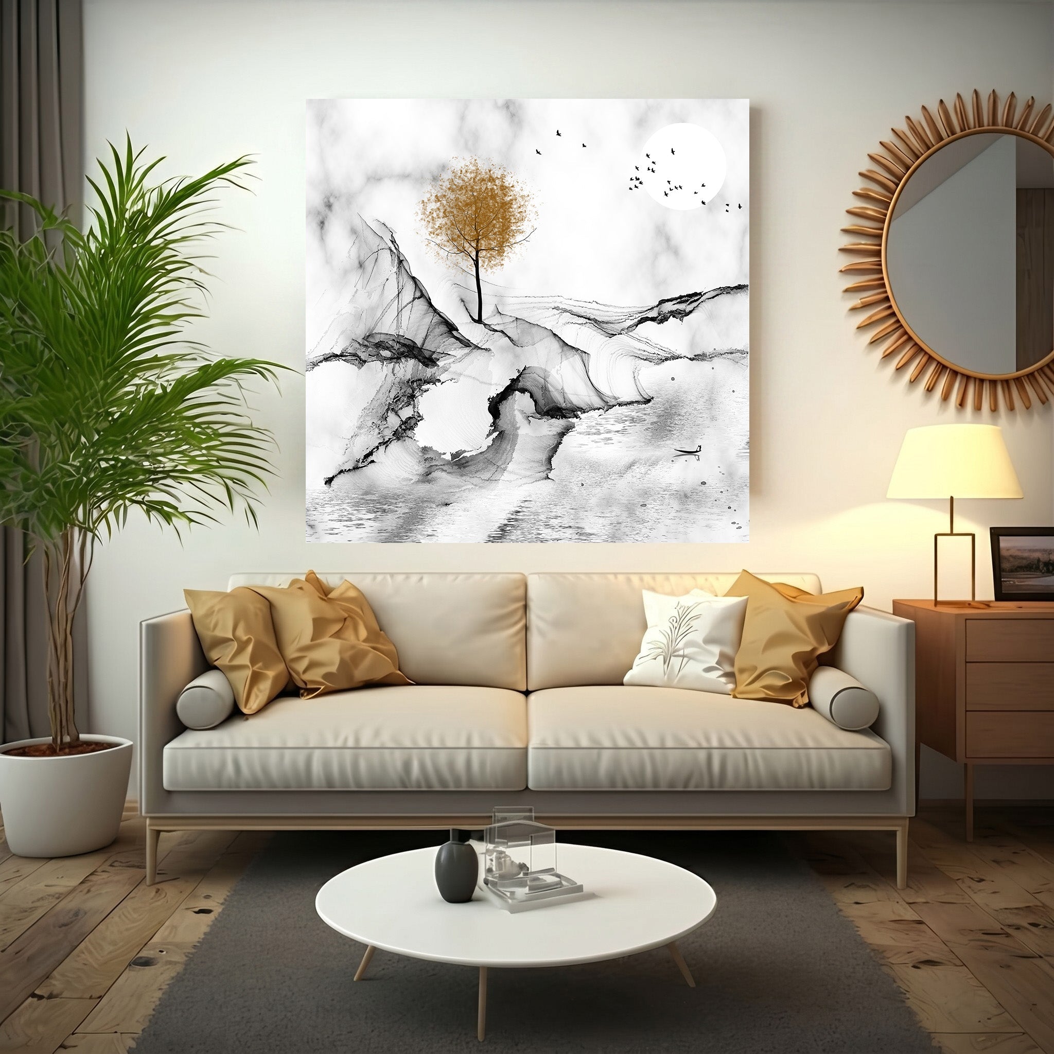 Abstract Landscape With Golden Tree Wall Art