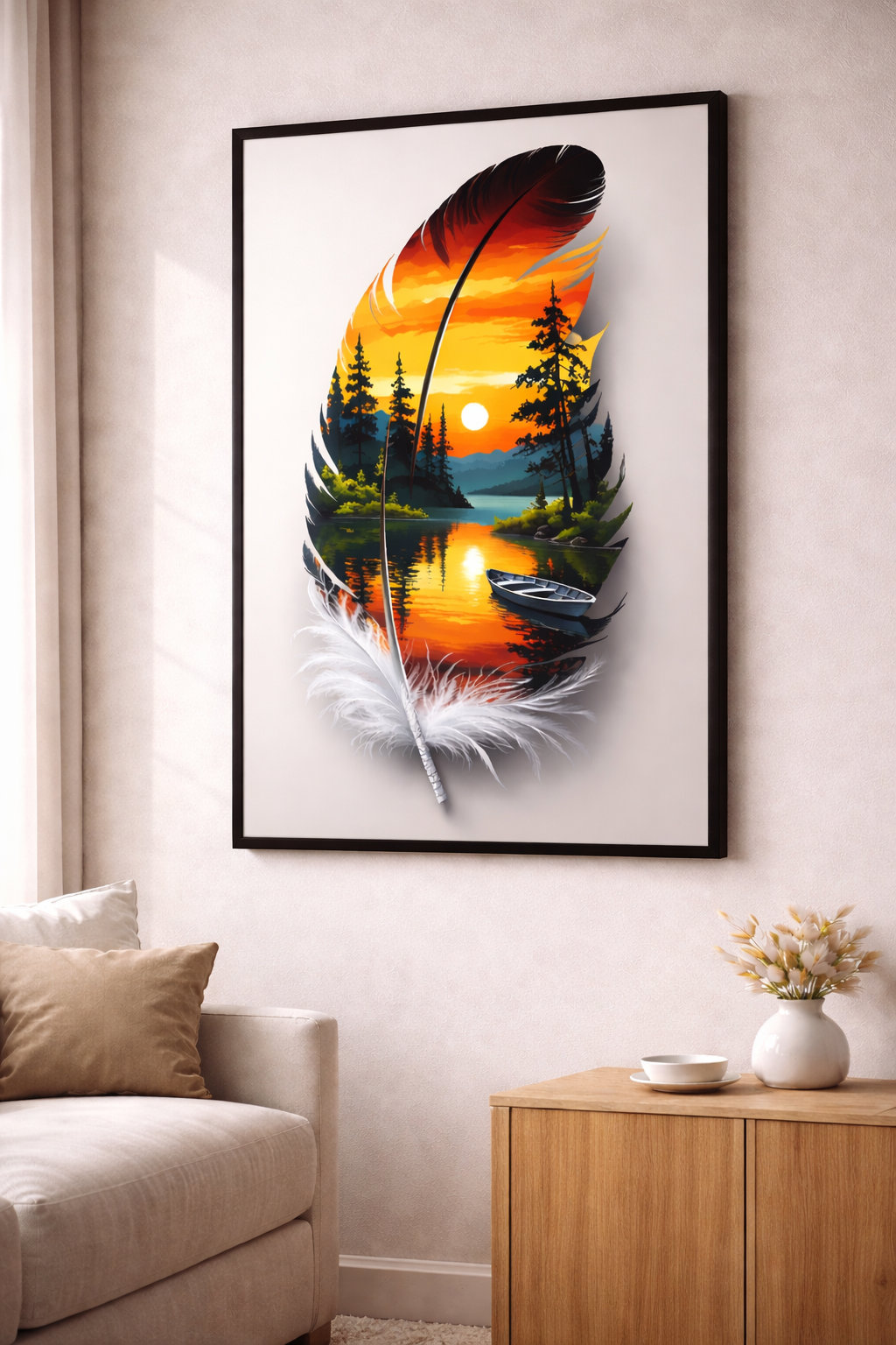 Feather Sunset Lake Canvas Art
