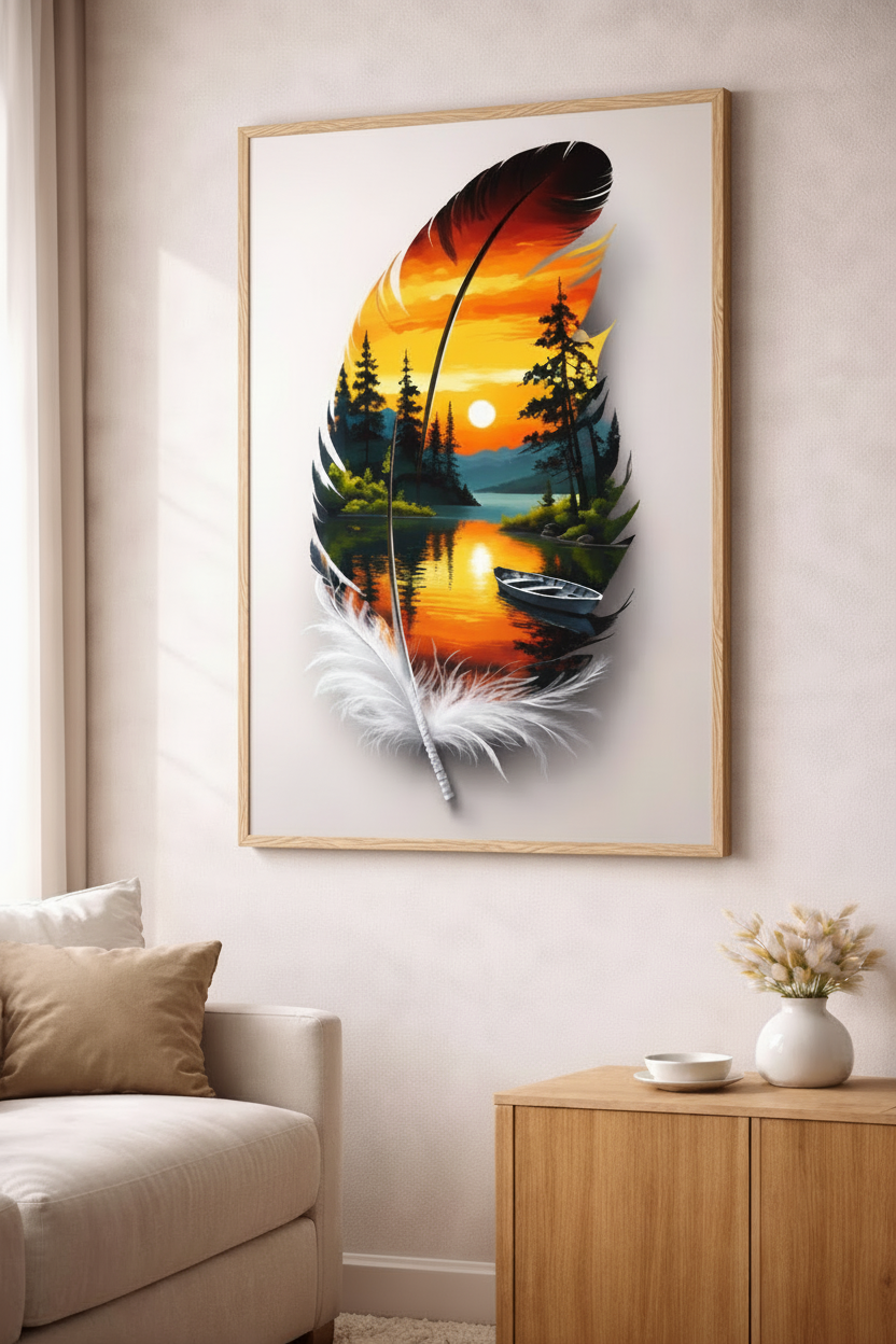 Feather Sunset Lake Canvas Art