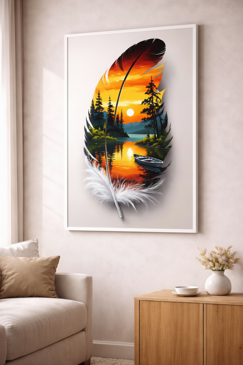 Feather Sunset Lake Canvas Art