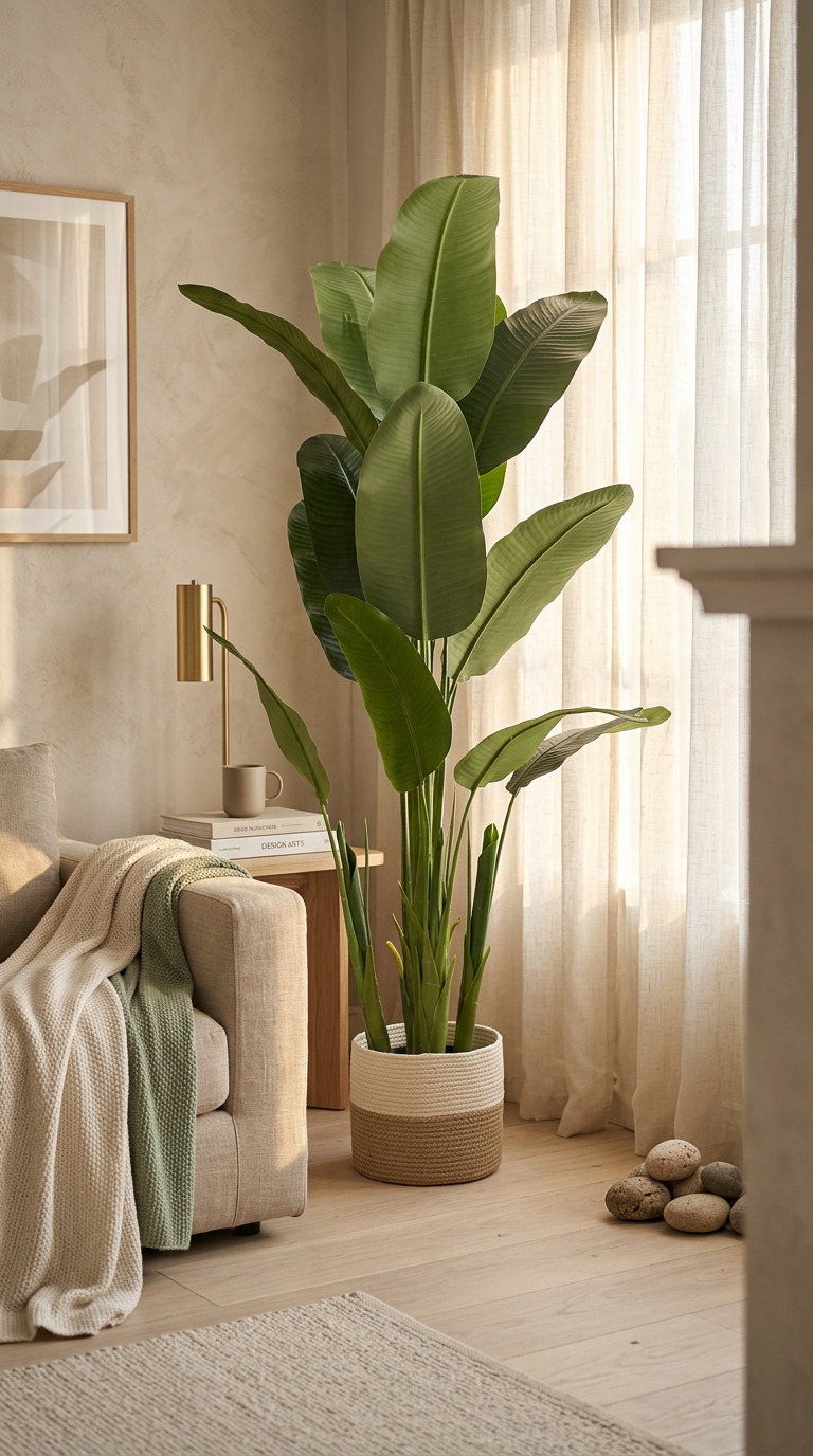 Artificial Banana Leaf Plant in Woven Pot