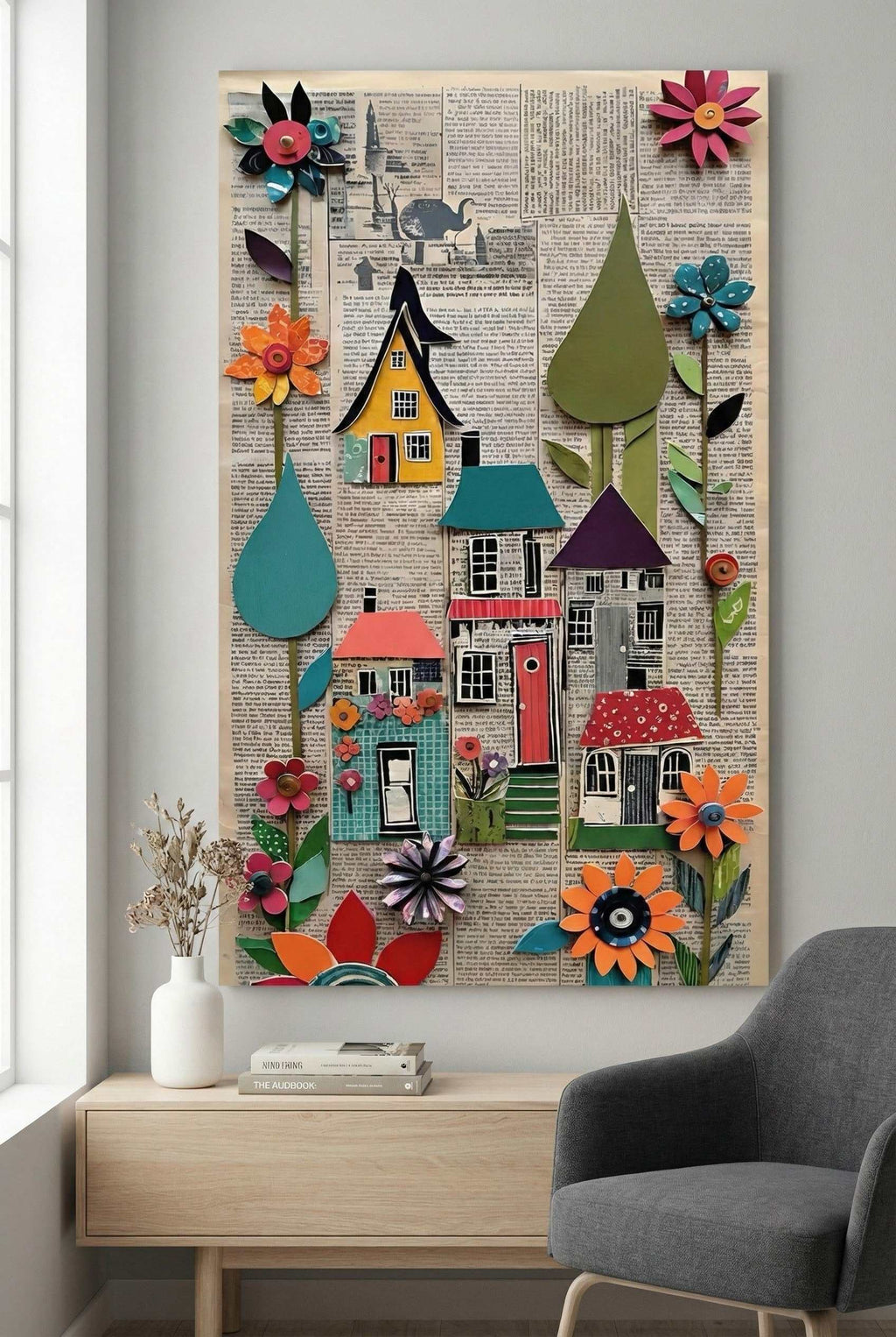 Whimsical Village Collage Canvas